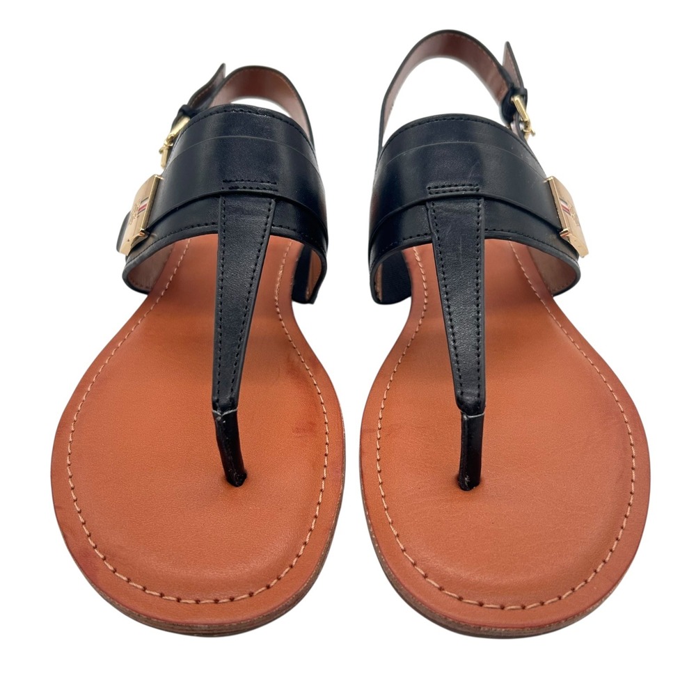 Tommy Hilfiger Thong Sandals Womens 10M Black Buckle Detail Summer Shoes